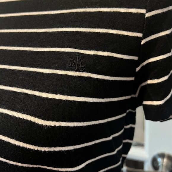 Lauren Ralph Lauren Black and White Striped Crew Neck Cotton T-Shirt S - Picture 2 of 5